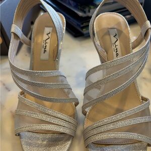 Nina Women's Glittering Silver Strappy Heels